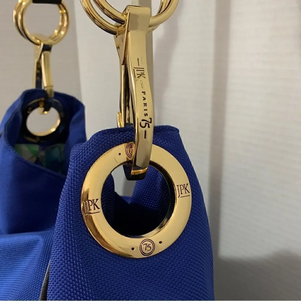JPK Paris 75 Blue Nylon Tote With Braided Leather Handles + Gold Hardware